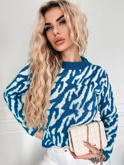 Damski sweter zebra biało turkusowy 62226BT