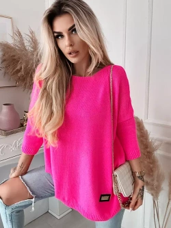 Damski długi sweter oversize różowa landrynka 5712RL