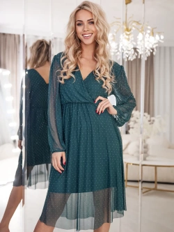 Elegancka zwiewna sukienka midi z transparentnym dołem Rossella