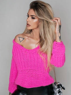 Damski krótki sweter różowa landrynka 1846R