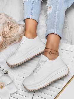 Damskie trampki białe na wysokiej podeszwie TL255-9