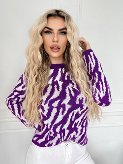 Damski sweter zebra biało fioletowy 62226BF