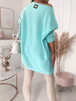 Damski długi sweter oversize miętowy 7689M