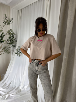 T-shirt pudełkowy MINIMAL - beżowy