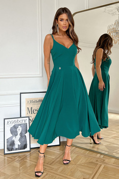 SUKIENKA MIDI NA RAMIĄCZKACH BUTELKOWA ZIELEŃ