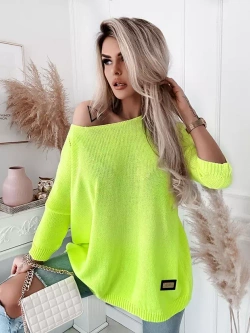 Damski długi sweter oversize żółty neon 5712ZL
