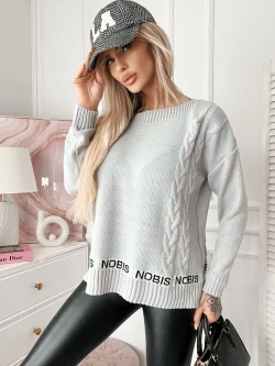 Damski długi sweter oversize szary 102309SZ