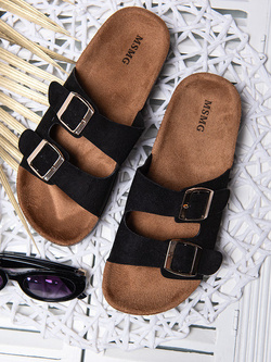 Damskie klapki czarne z klamrami DZ119