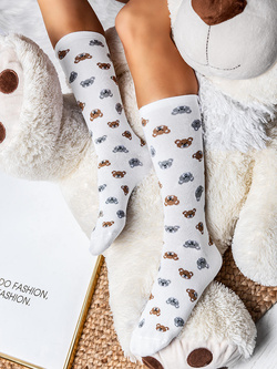 Damskie skarpetki białe długie MISIE SKD02