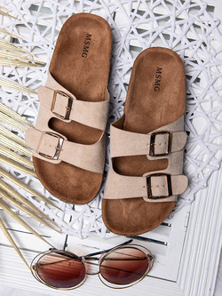 Damskie klapki jasnobeżowe z klamrami DZ119-39