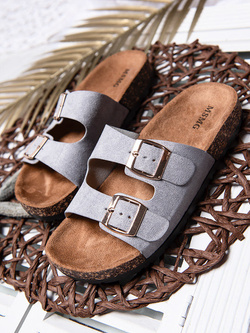 Damskie klapki szare z klamrami DZ119-26