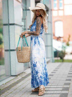 Plisowana długa wzorzysta sukienka Rimini