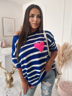 Damski szafirowy sweter w paski 102303SZ