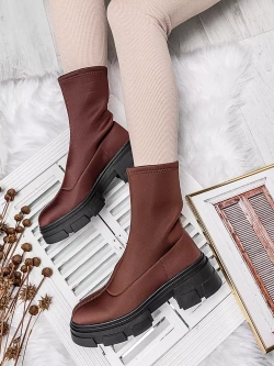 Damskie botki brązowe na grubej podeszwie TL235-2