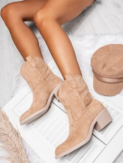 Damskie botki kowbojki ciemnobeżowe A6300-63