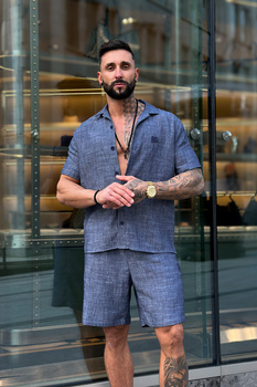 KOMPLET MĘSKI BG ALVARO | CIEMNY NIEBIESKI LEN