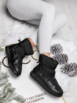 Damskie śniegowce wiązane czarne TL237