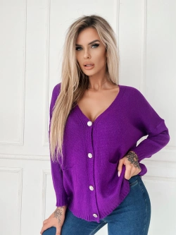 Damski krótki kardigan z guzikami fioletowy 52219F