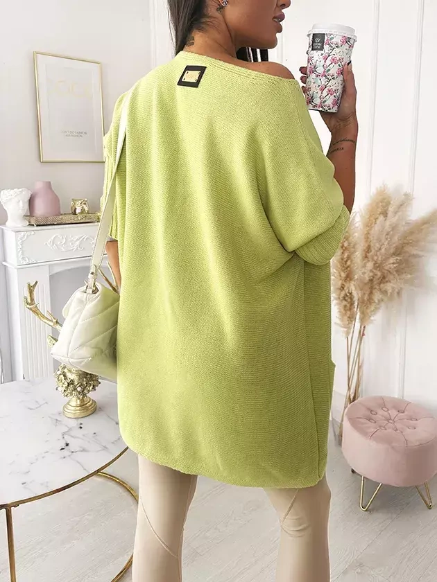 Damski długi sweter oversize limonkowy 7689LIM