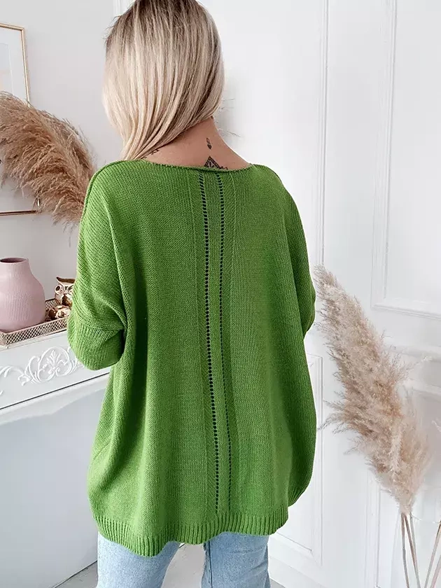 Damski długi sweter oversize oliwkowy 5712O
