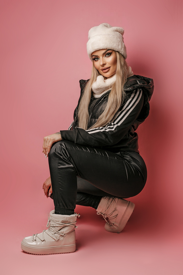 Damski zestaw czapka+komin ecru Teddy set 006